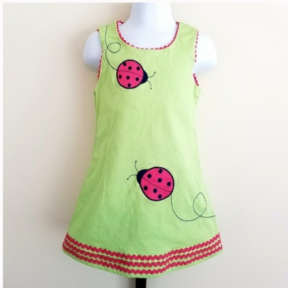 HARTSTRINGS Ladybug Jumper Dress in Apple Green Girl’s Size 5 - Picture 2 of 8